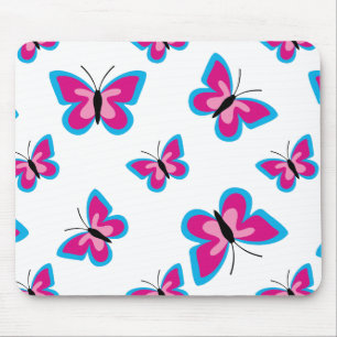 Blue Pink Butterfly Pattern Mouse Pad