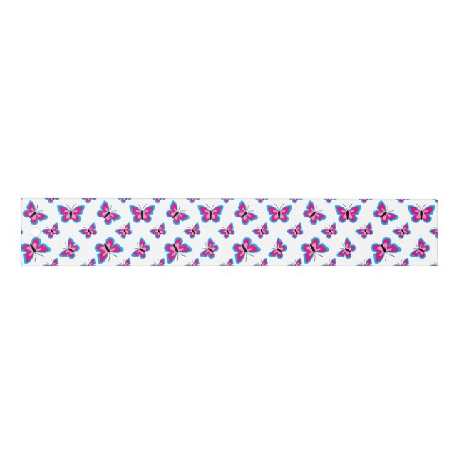 Blue Pink Butterfly Pattern Ruler (Front)