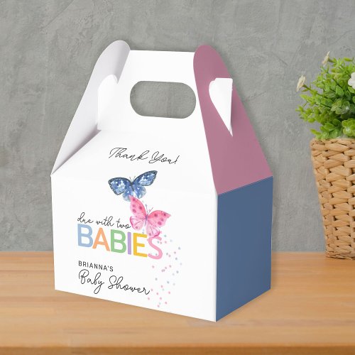 Blue  Pink Butterfly Twins Baby Shower Thank You Favor Boxes