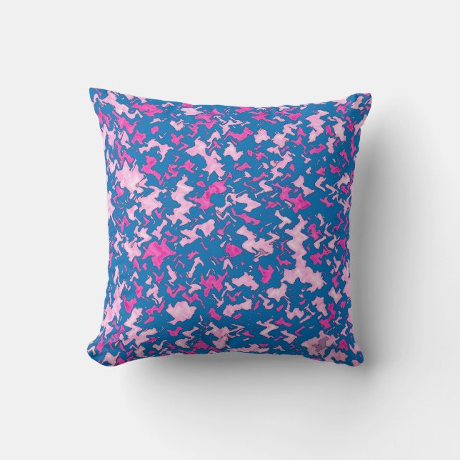 Blue Pink Camouflage Pattern Home Office Destiny Throw Pillow (Front)