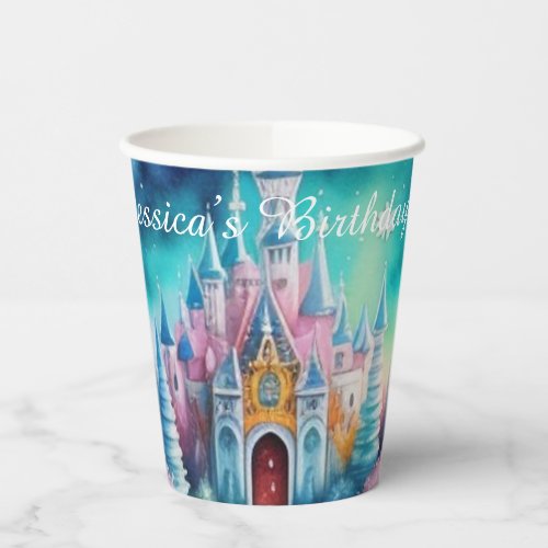 Blue Pink Castle Birthday Paper Cups
