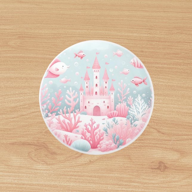 Blue pink castle fish sea fairytale nursery ceramic knob (Creator Uploaded)