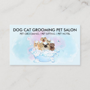 Blue Pink Cats Dogs Shower Pet Groomer Business Card