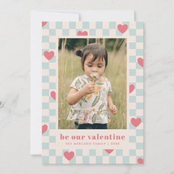 Blue Pink Checkerboard Hearts Valentine's Day Card by AmberBarkley at Zazzle