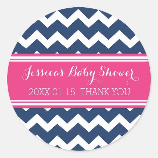 Blue Pink Chevron Baby Shower Favor Stickers (Front)