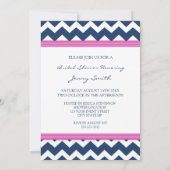 Blue Pink Chevron Bridal Shower Invitation Cards (Back)