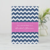 Blue Pink Chevron Bridal Shower Invitation Cards (Standing Front)