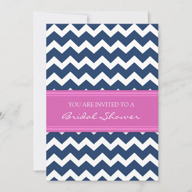 Blue Pink Chevron Bridal Shower Invitation Cards (Front)