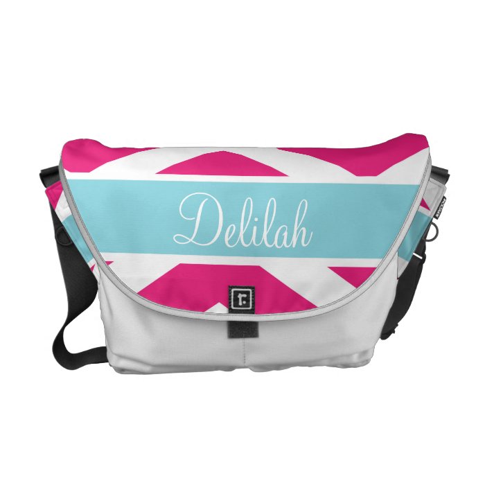 Blue Pink Chevron Custom Name Courier Bag