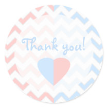 Blue & Pink Chevron Twins Baby Shower Thank You Classic Round Sticker