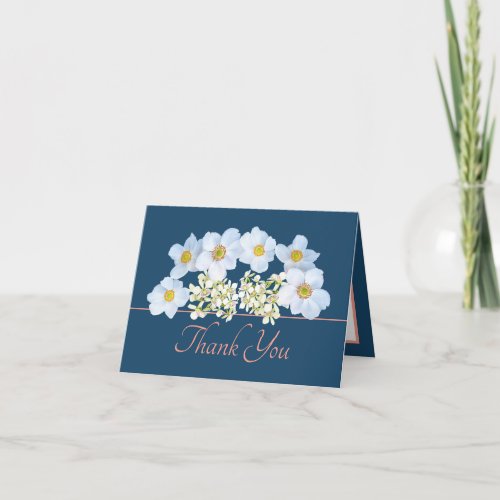 Blue Pink Chic Anemone Orchid Bouquet Thank You Card
