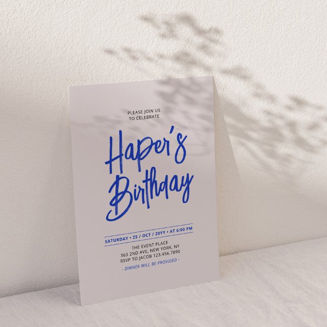 Blue & Pink Chic Lettering Script Birthday Party Invitation (Creator Uploaded)