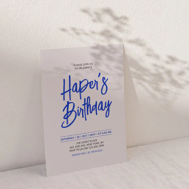 Blue & Pink Chic Lettering Script Birthday Party Invitation | Zazzle
