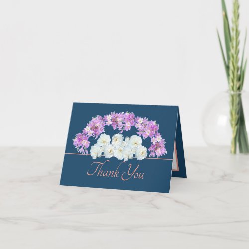 Blue Pink Chic Roses Crocuses Garland Thank You Card