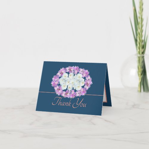 Blue Pink Chic Roses Crocuses Wreath Thank You Card