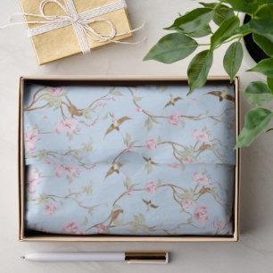 Blue & Pink Chinoiserie Botanical Birds & Flower Tissue Paper