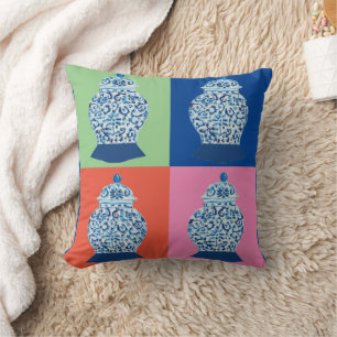 Blue Pink Chinoiserie Ginger jar jars art print Throw Pillow