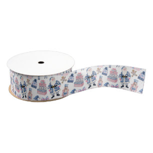 Blue & Pink Chinoiserie Toile Christmas Grosgrain Ribbon