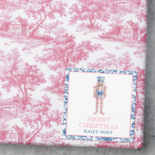 Blue & Pink Chinoiserie Toile Christmas Nutcracker Note Card