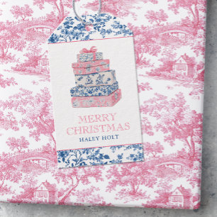 Blue & Pink Chinoiserie Toile Christmas Presents Gift Tags