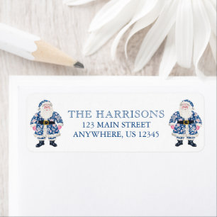 Blue & Pink Chinoiserie Toile Christmas Santa Label