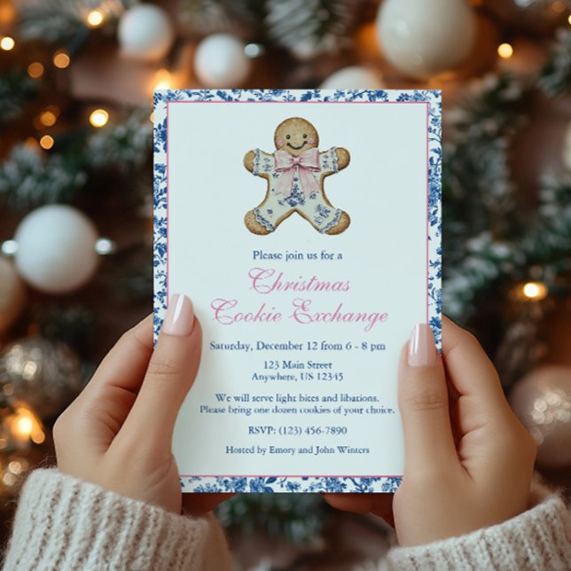 Blue & Pink Chinoiserie Toile Gingerbread Cookie Invitation (Creator Uploaded)