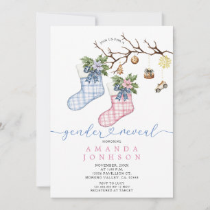 Blue & Pink Christmas Stocking Gender Reveal Party Invitation
