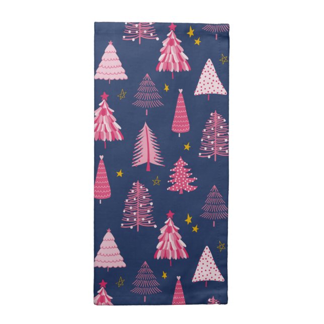 Blue & Pink Christmas Tree Pattern Cloth Napkin (Half Fold)