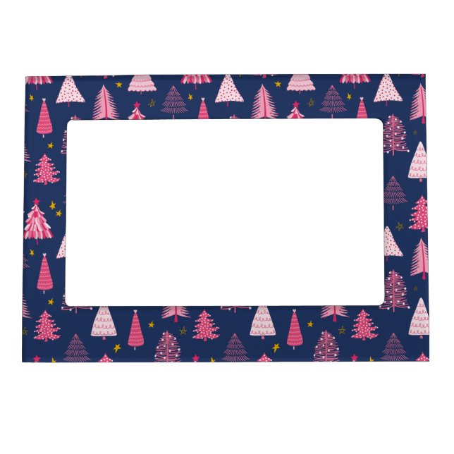 Blue & Pink Christmas Tree Pattern Magnetic Frame (Front)