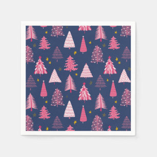 Blue & Pink Christmas Tree Pattern Napkins