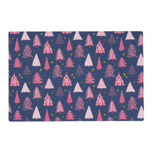 Blue & Pink Christmas Tree Pattern Placemat