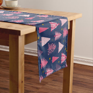 Blue & Pink Christmas Tree Pattern Short Table Runner
