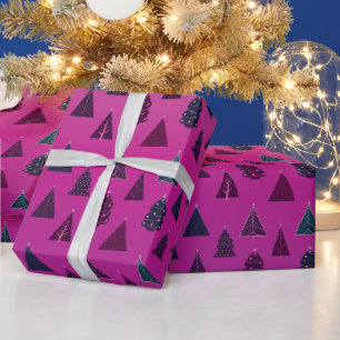 Blue & Pink Christmas Tree Pattern Wrapping Paper