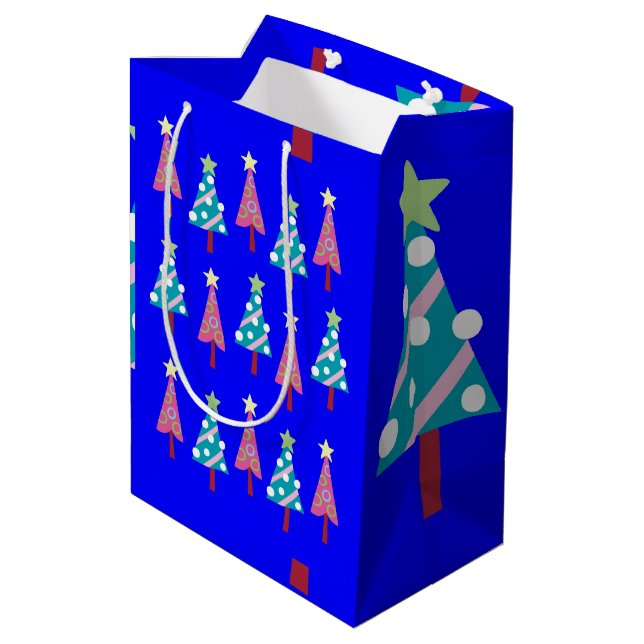 Blue Pink Christmas Trees Gift Bags (Back Angled)