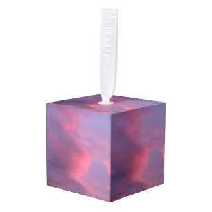 Blue Pink Clouds Cube Ornament
