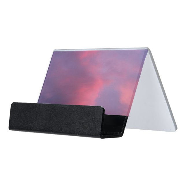 Blue Pink Clouds Desk Business Card Holder (Angled Front)