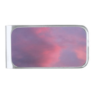 Blue Pink Clouds Silver Finish Money Clip