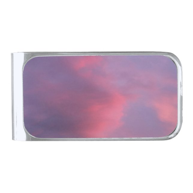 Blue Pink Clouds Silver Finish Money Clip (Front)