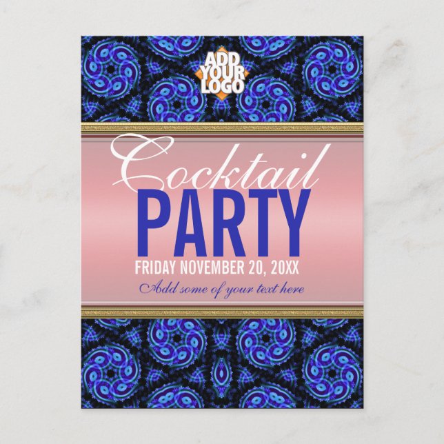 Blue+Pink Cocktail Party Invitation Postcard (Front)