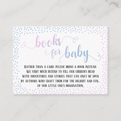 Blue Pink Confetti Calligraphy Baby Book Request Enclosure Card