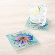 blue pink convolvulus, watercolor