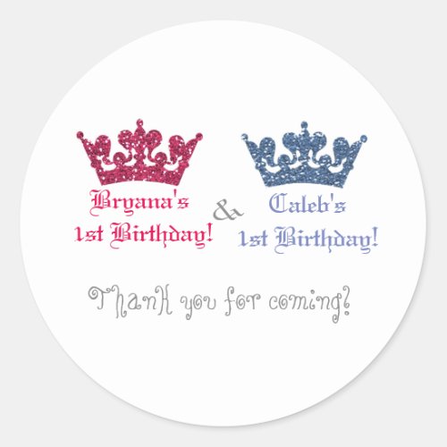 Blue  Pink Crown Royal Prince Princess Sticker