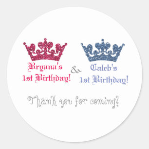 Blue & Pink Crown Royal Prince Princess Sticker