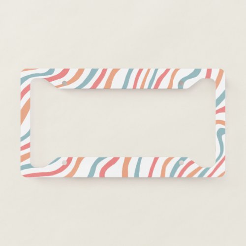 Blue Pink Curve Stripes Colorful Handmade Boho License Plate Frame
