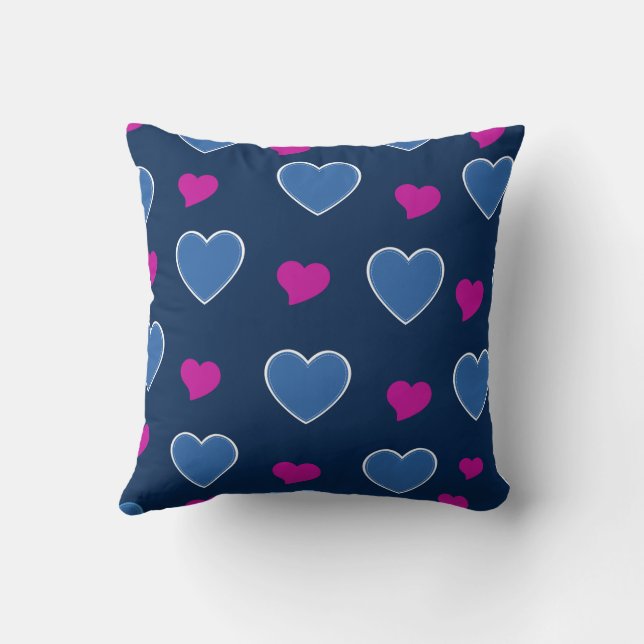 Blue Pink Cute Cozy Modern Romantic Chic Heart  Throw Pillow (Back)