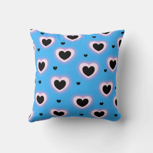Blue Pink Cute Cozy Modern Romantic Chic Heart  Throw Pillow