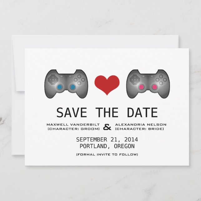 Blue Pink Cute Gamer Save the Date Invite (Front)