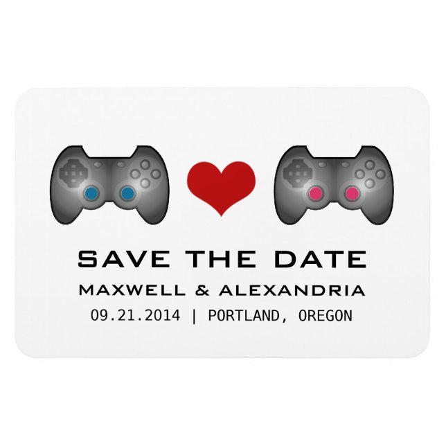 Blue Pink Cute Gamer Save the Date Magnet (Horizontal)