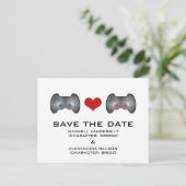 Blue Pink Cute Gamer Save the Date Postcard (Standing Front)