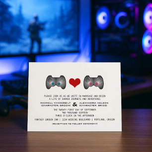 Blue Pink Cute Gamer Wedding Invite